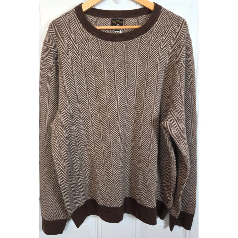 NWT J. Crew Mens Cashmere Crewneck Sweater Size XL Jacquard Herringbone